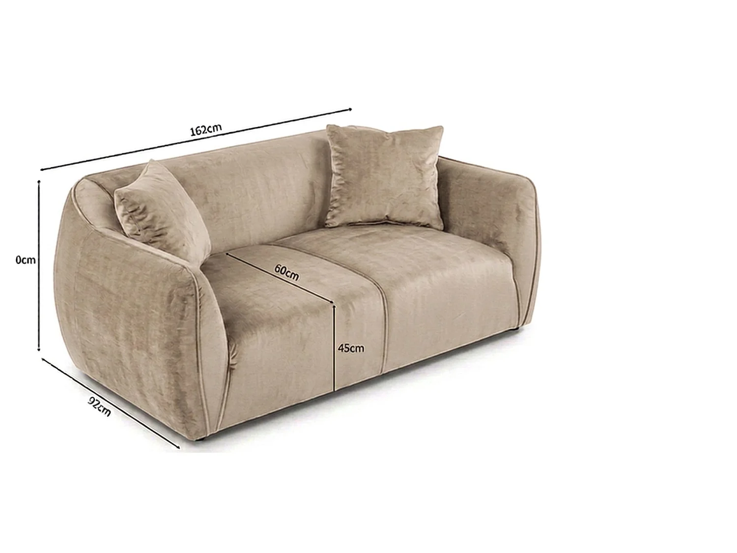 Canapé 2 places Nube + deux coussins décoratifs, beige