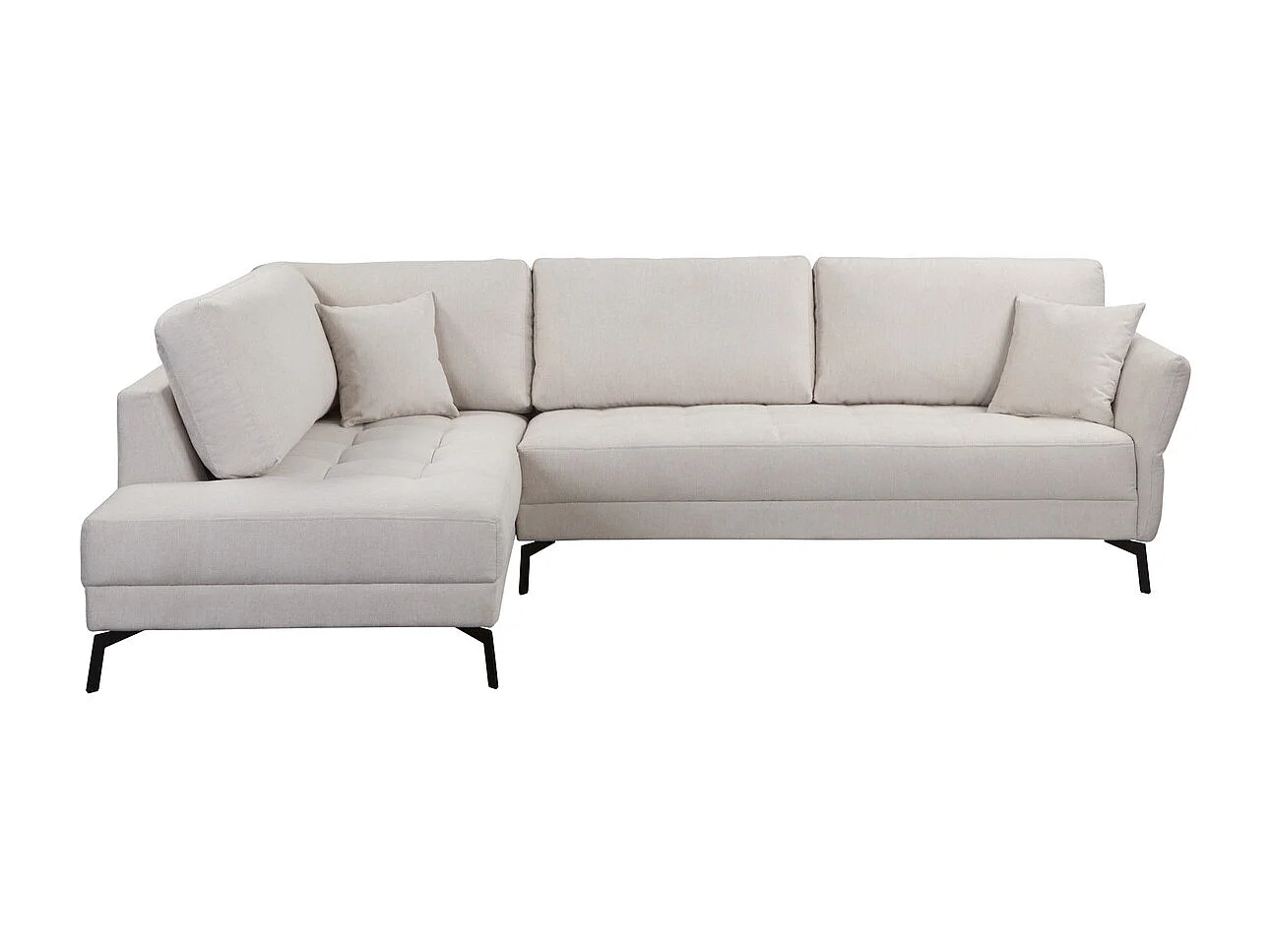 Brisa hoekbank links, 3-zits plus chaise longue + twee sierkussens, crème