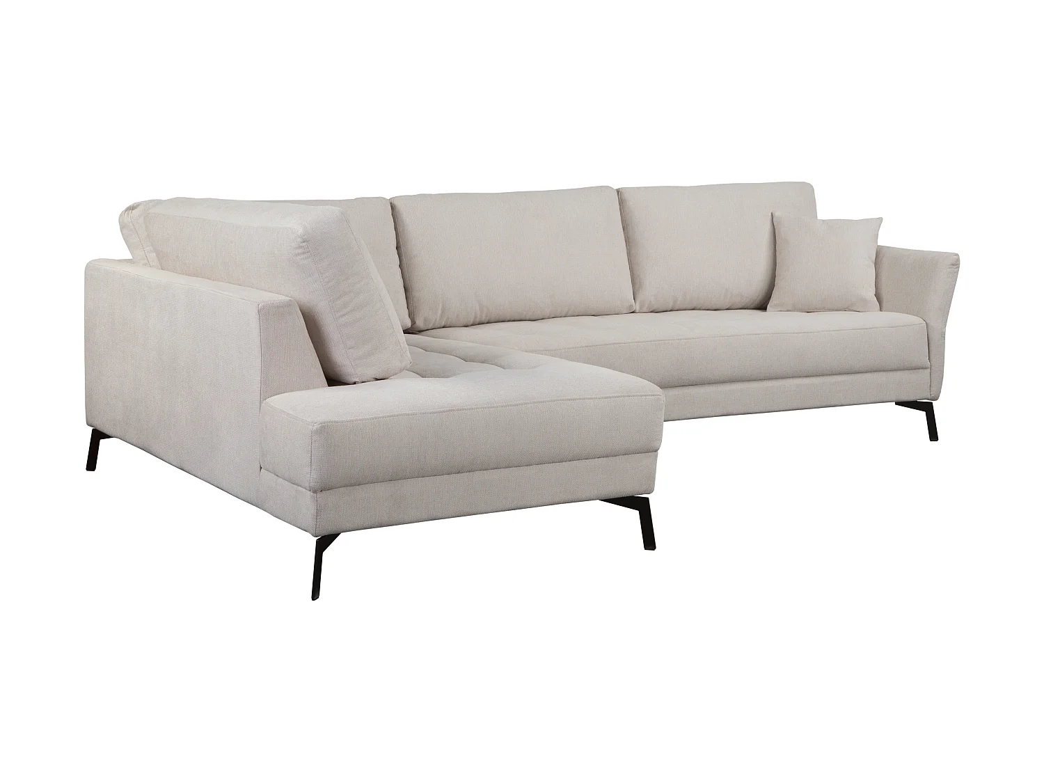 Brisa hoekbank links, 3-zits plus chaise longue + twee sierkussens, crème