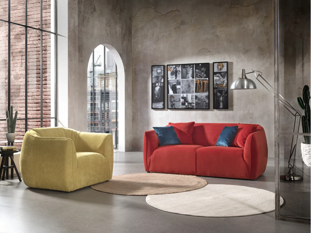 Canapé 2 places Nube + deux coussins décoratifs, gris