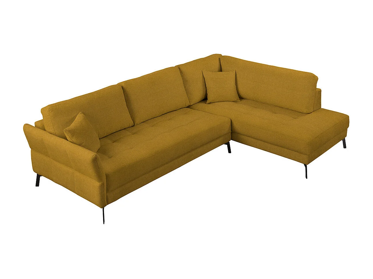 Canapé d'angle droit Brisa, 3 places plus méridienne + deux coussins décoratifs, jaune