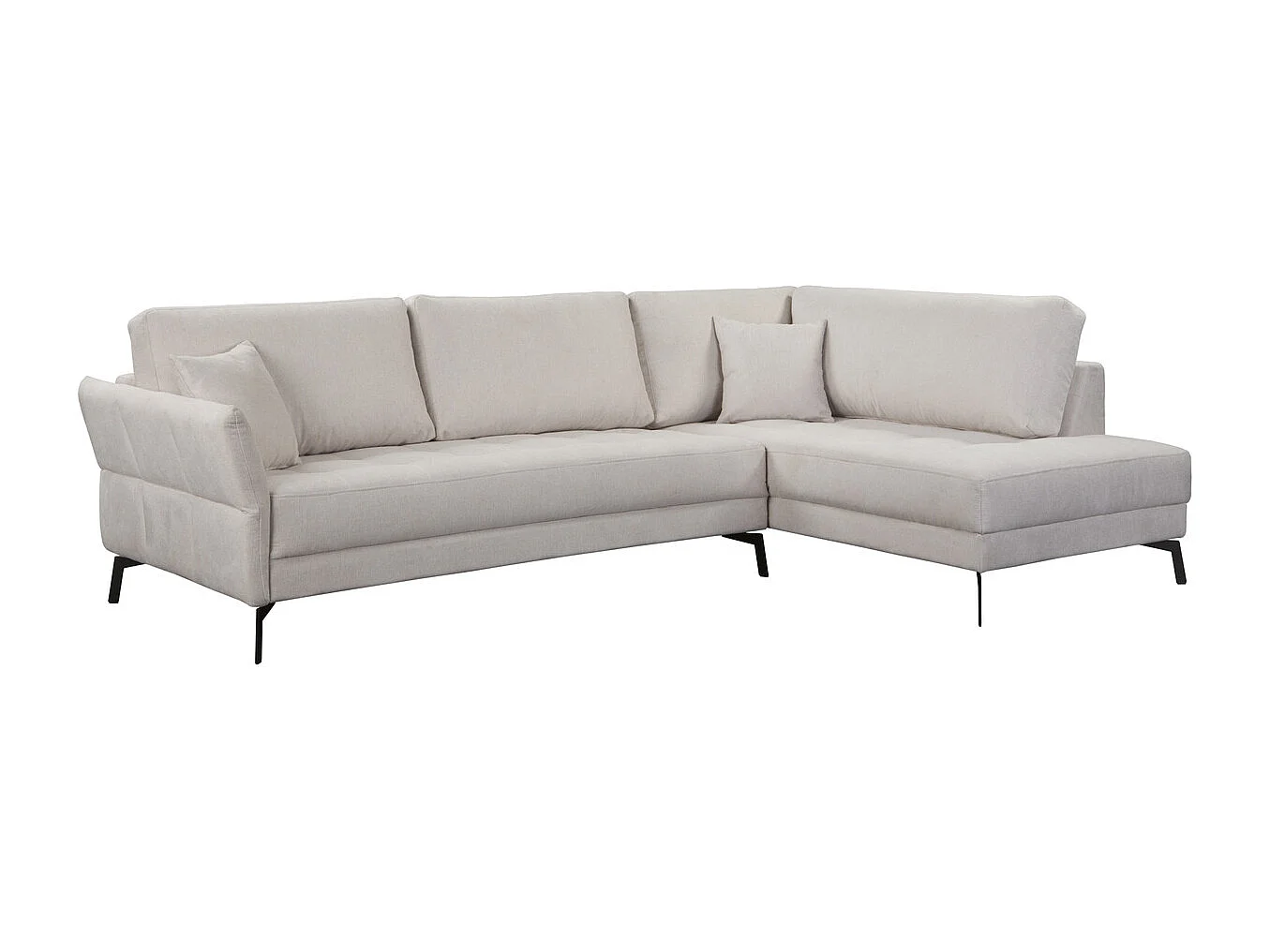 Brisa hoekbank rechts, 3-zits plus chaise longue + twee sierkussens, crème