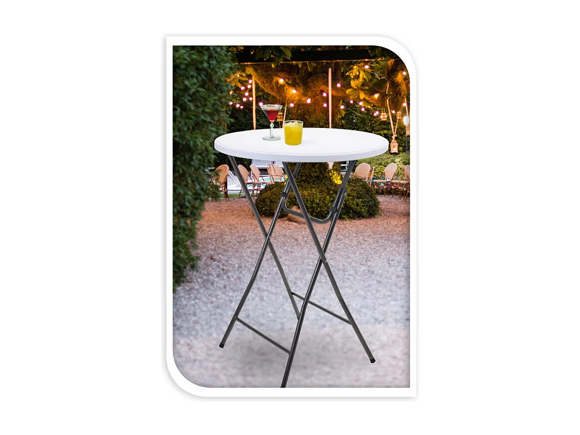 Table haute mange debout D80 pliable PE blanc