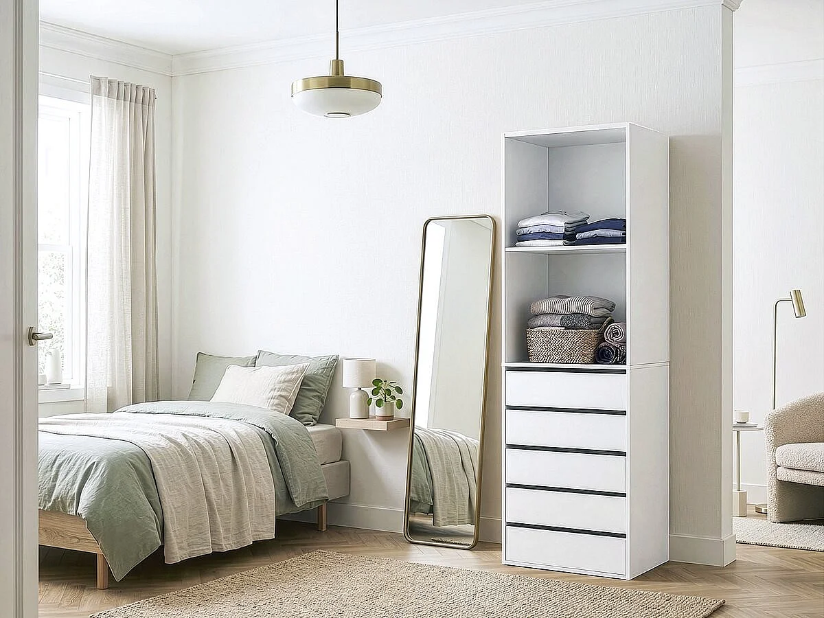Armoire avec 5 tiroirs et 2 étagères "Opéra" - 60 x 45 x 180 cm - Blanc