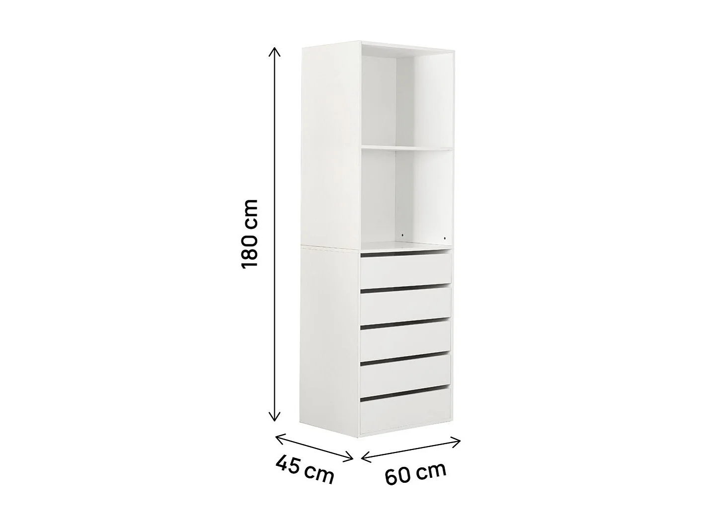 Armoire avec 5 tiroirs et 2 étagères "Opéra" - 60 x 45 x 180 cm - Blanc