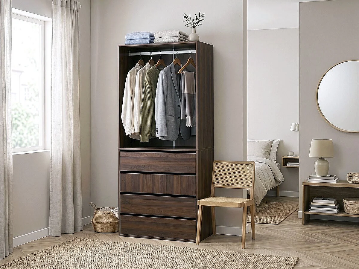 Armoire avec 4 tiroirs et 1 penderie "Opéra" - 80 x 45 x 180 cm - Marron