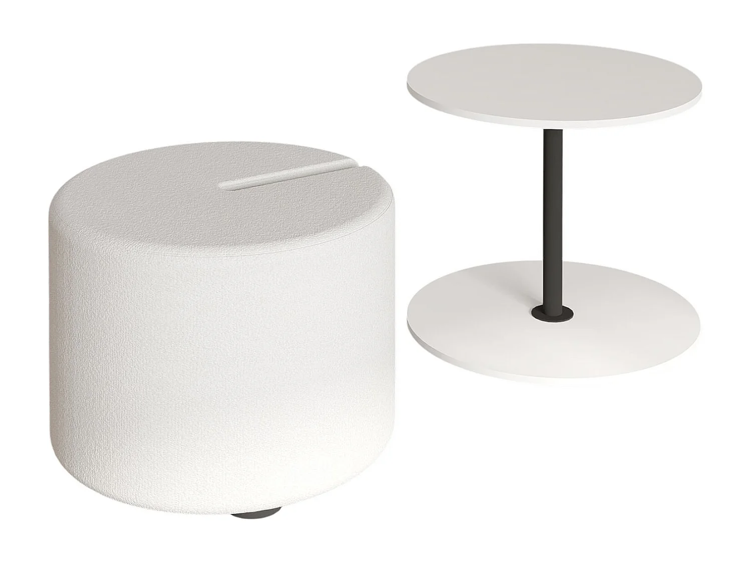 Eleganter Holz-Beistelltisch mit Hocker "Vexana" - Weiß 43 x 43 x 47 cm