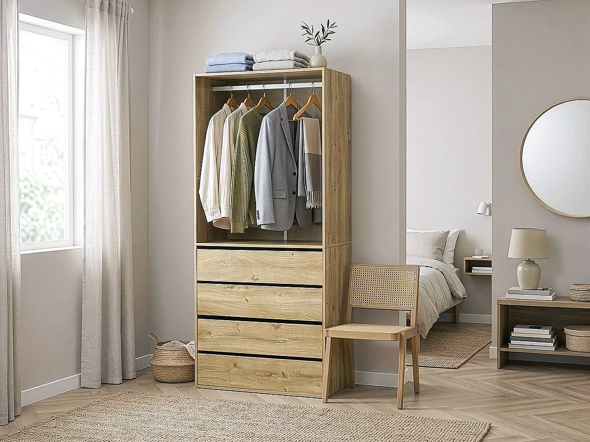 Roupeiro "Opéra" com 4 gavetas e 1 espaço para pendurar - 80 x 45 x 180 cm - Bege