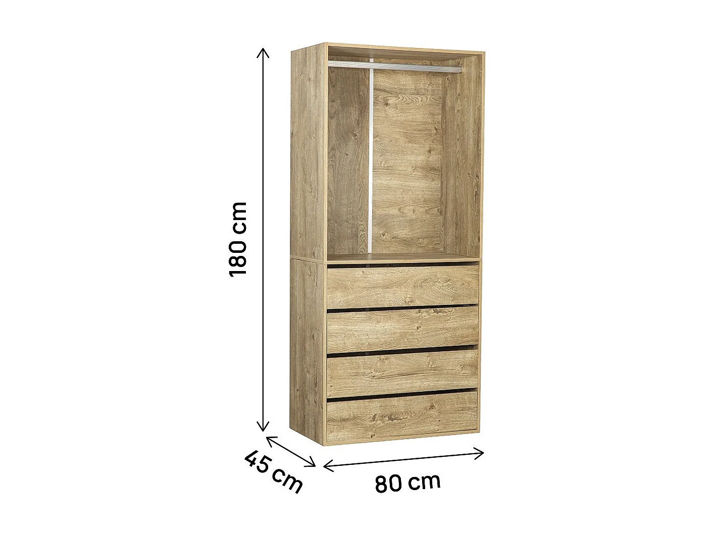 Roupeiro "Opéra" com 4 gavetas e 1 espaço para pendurar - 80 x 45 x 180 cm - Bege