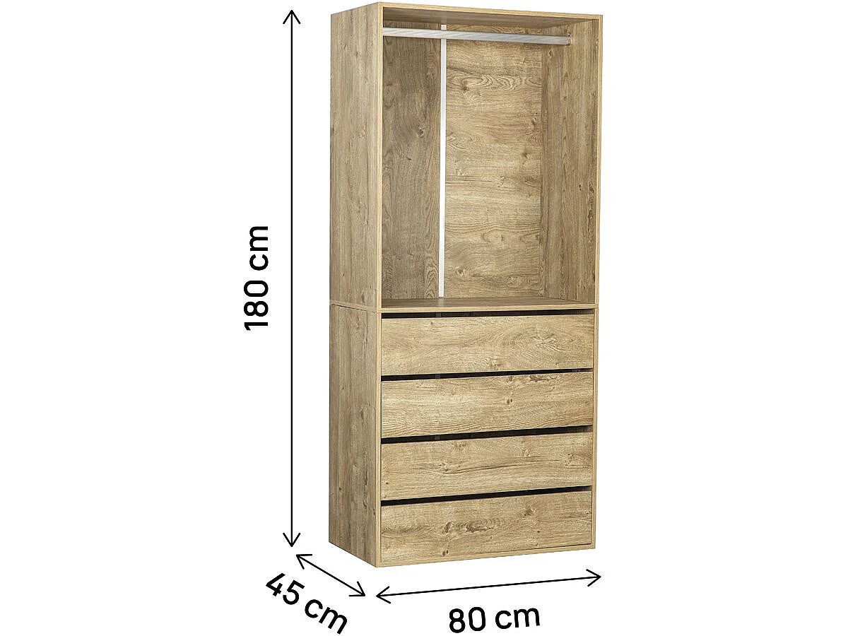 "Opera" 4-lådig garderob med hängande utrymme - Beige - 80 x 45 x 180 cm