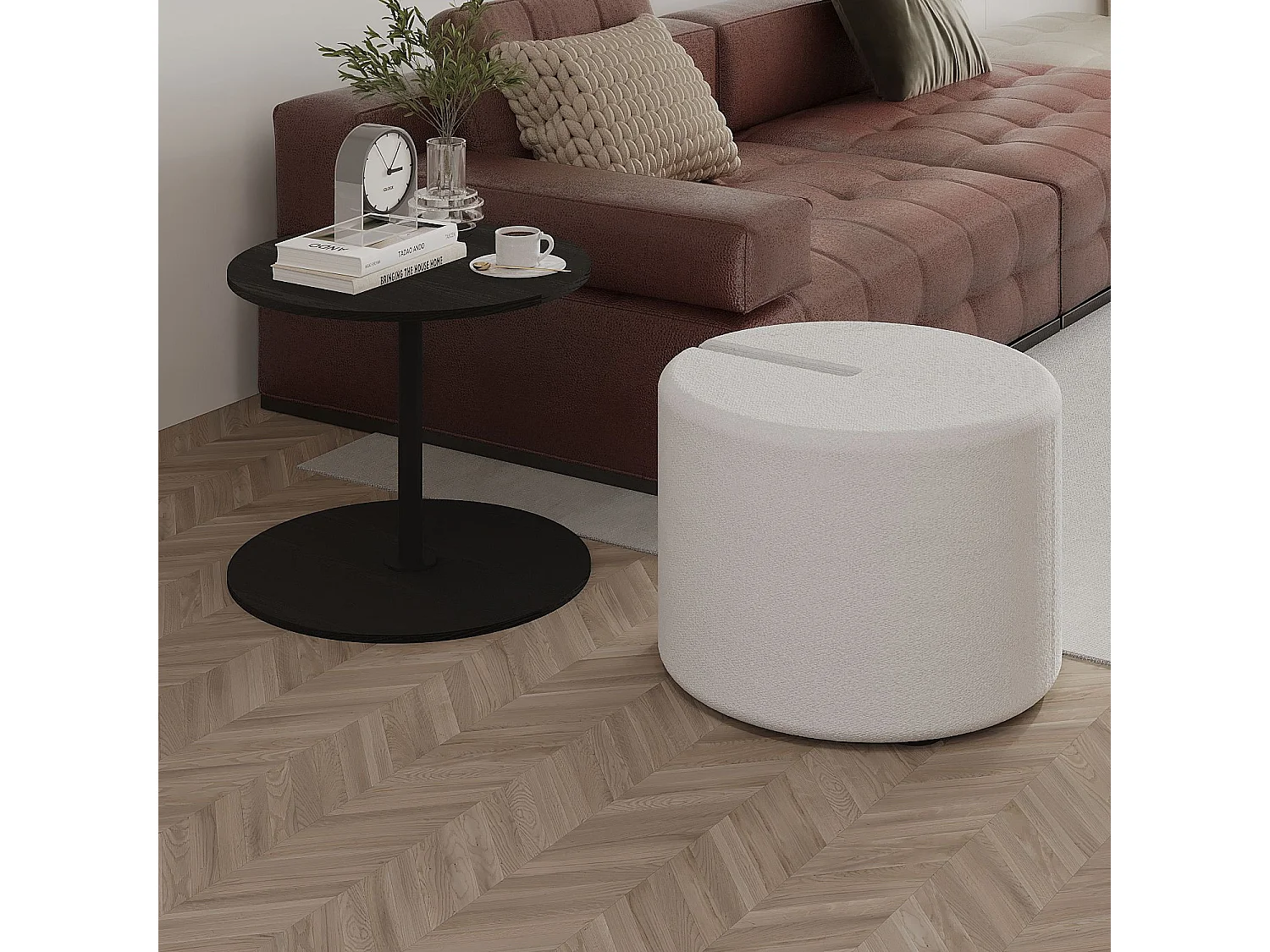Eleganter "Vexana" Holz-Beistelltisch mit Hocker - Schwarz - 43 x 43 x 47 cm