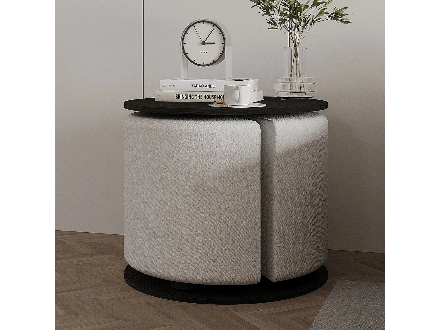 Eleganter "Vexana" Holz-Beistelltisch mit Hocker - Schwarz - 43 x 43 x 47 cm