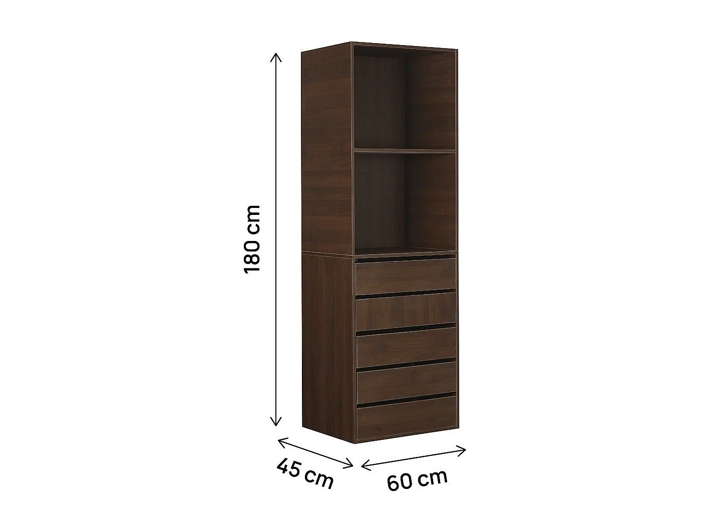 Armoire avec 5 tiroirs et 2 étagères "Opéra" - 60 x 45 x 180 cm - Marron