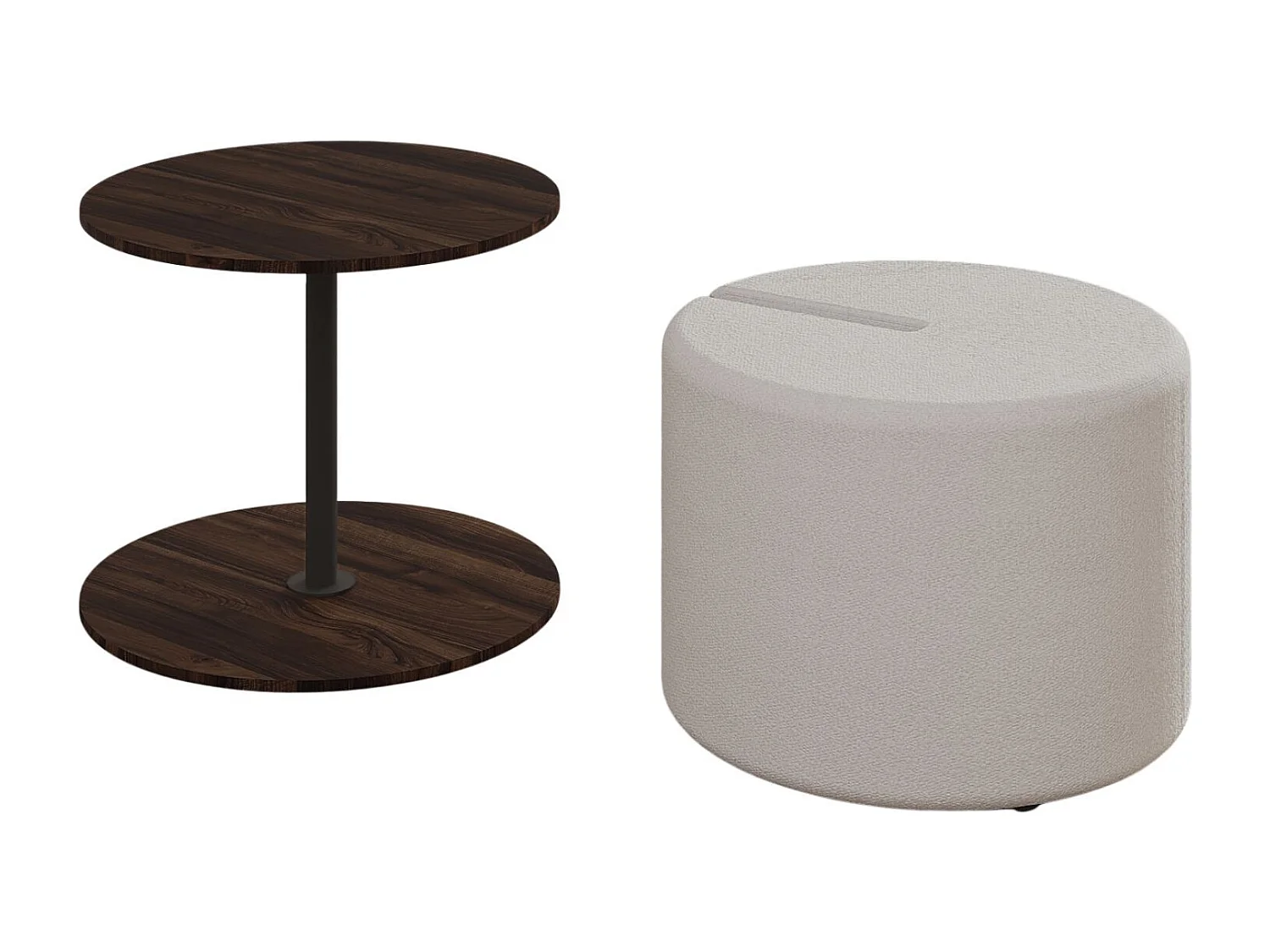 Eleganter Holz-Beistelltisch mit Pouf "Vexana" - Braun - 43 x 43 x 47 cm