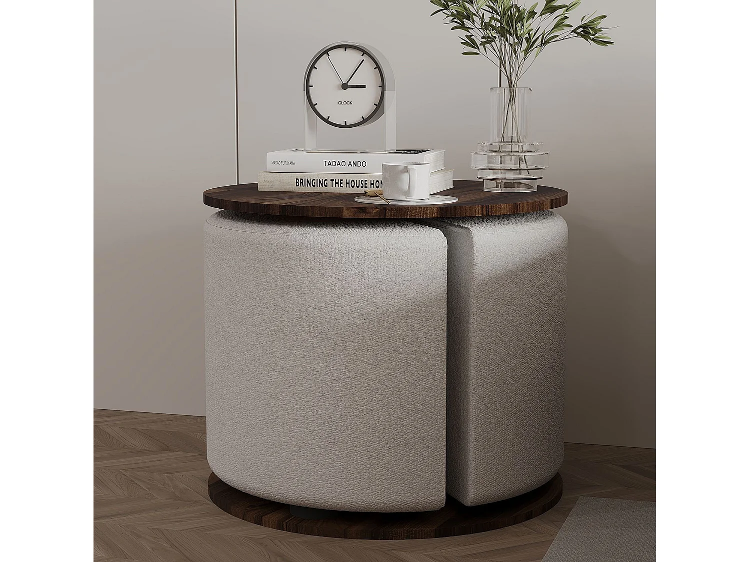 Eleganter Holz-Beistelltisch mit Pouf "Vexana" - Braun - 43 x 43 x 47 cm