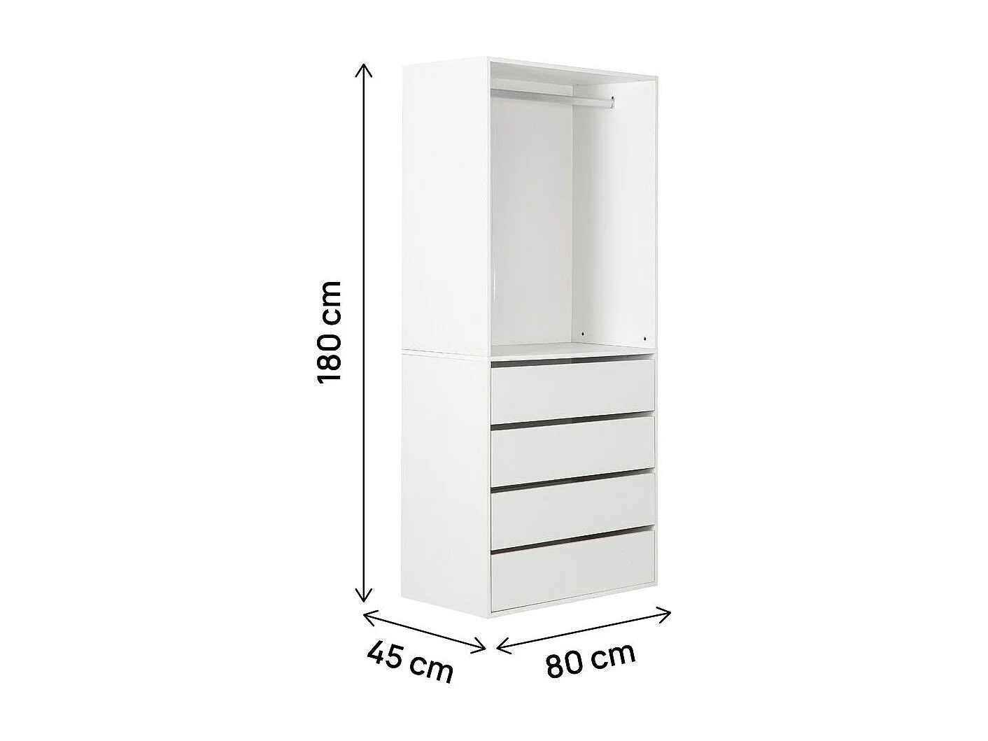 Armoire avec 4 tiroirs et 1 penderie "Opéra" - 80 x 45 x 180 cm - Blanc