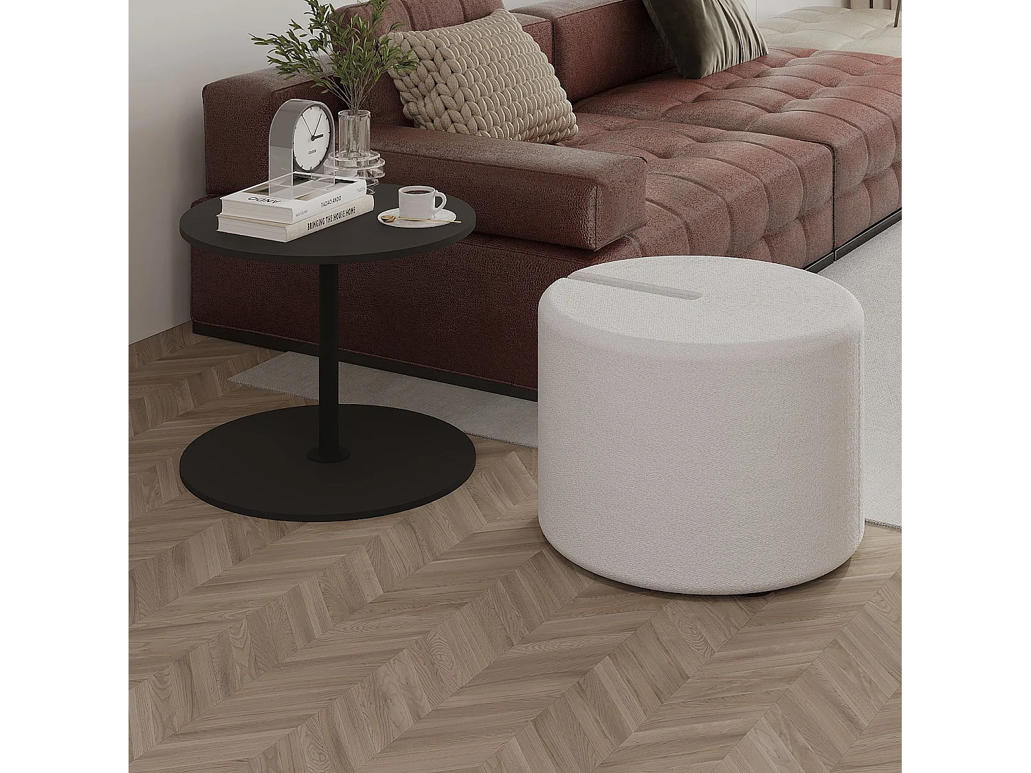 "Vexana Holzbeistelltisch mit Hocker - Anthrazitgrau - Elegantes Design - Hanah Home Collection"