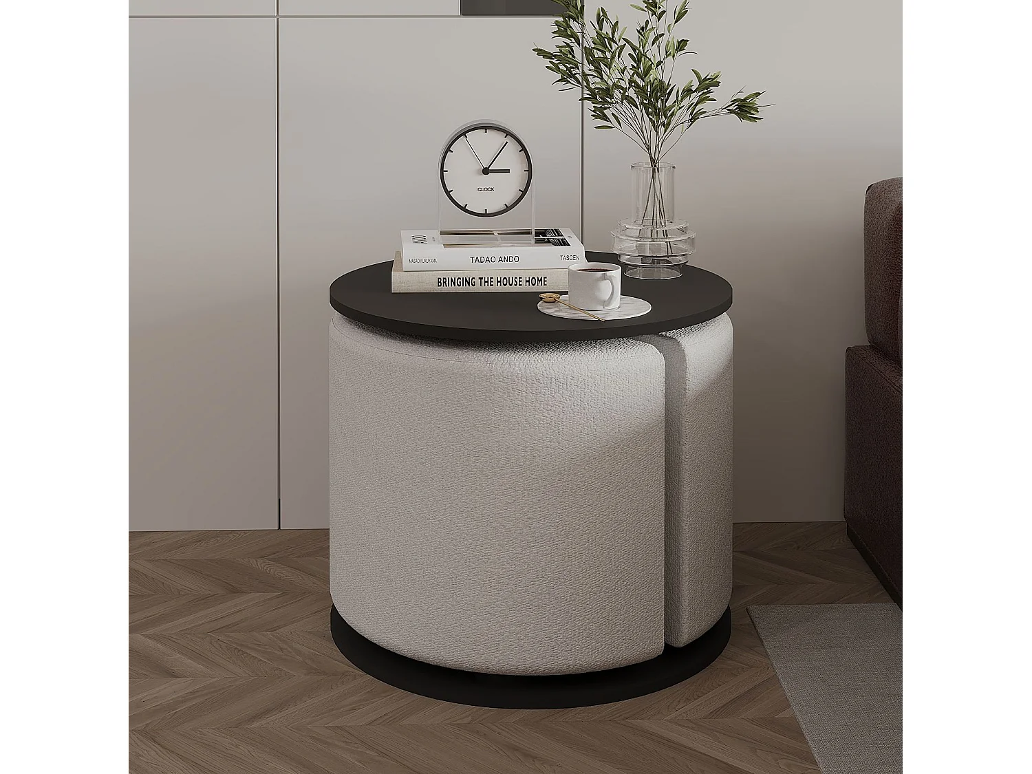 "Vexana Holzbeistelltisch mit Hocker - Anthrazitgrau - Elegantes Design - Hanah Home Collection"