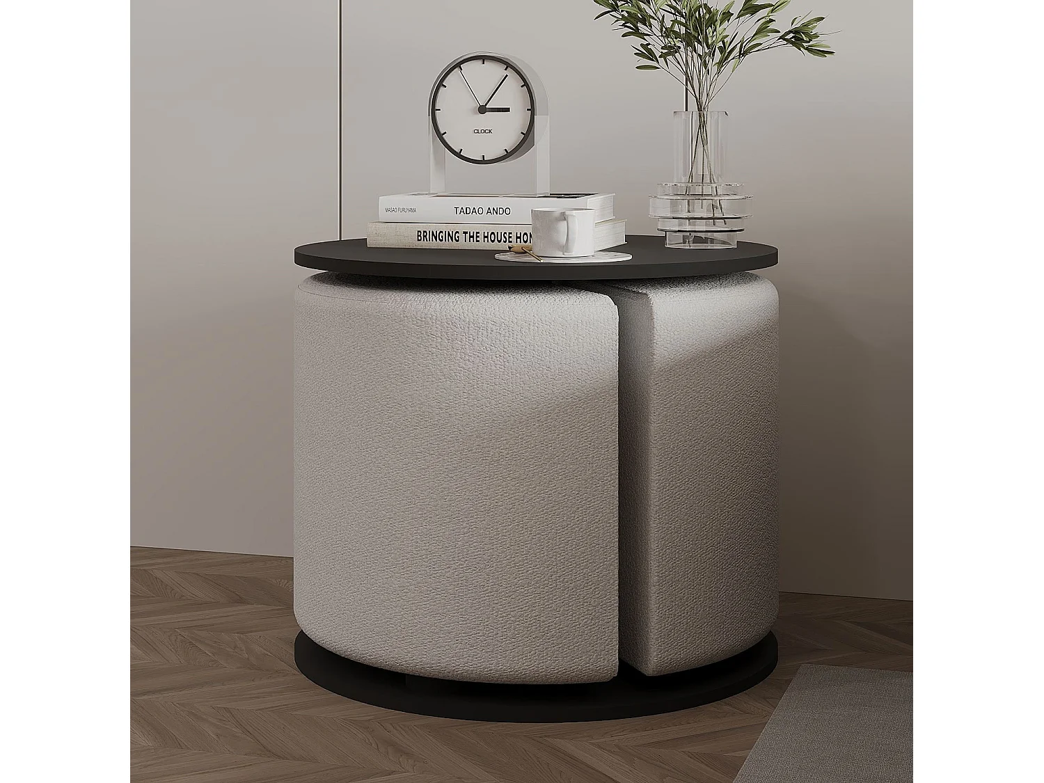 "Vexana Holzbeistelltisch mit Hocker - Anthrazitgrau - Elegantes Design - Hanah Home Collection"