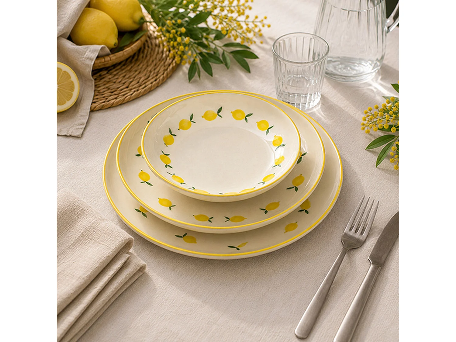 Novastyl - Lot 6 Assiettes Creuses Citron 20.5cm En Grès