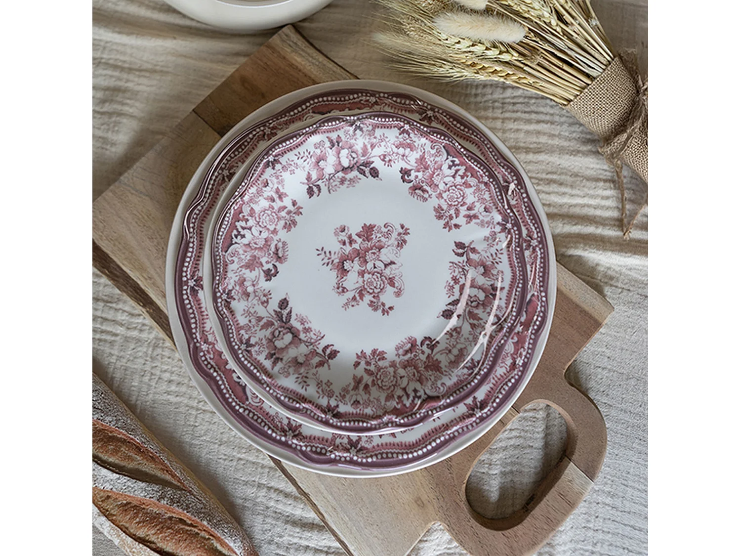 Novastyl - Lot De 36 Assiettes Faustine En Grès Rose