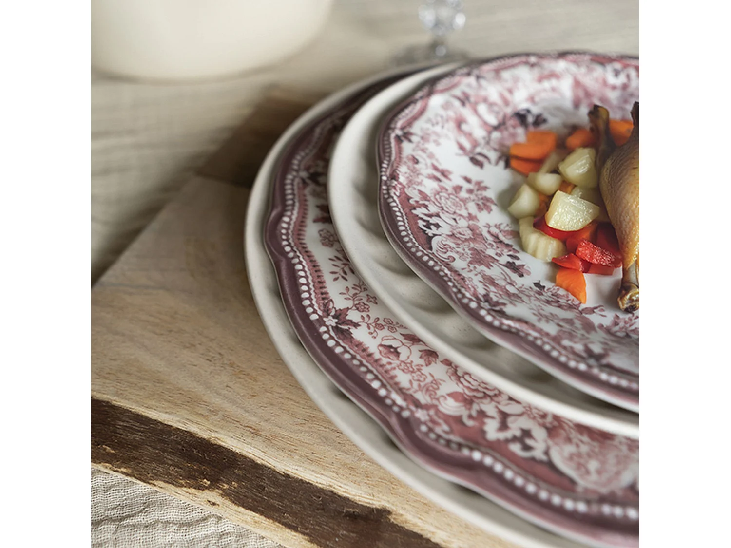 Novastyl - Lot De 36 Assiettes Faustine En Grès Rose