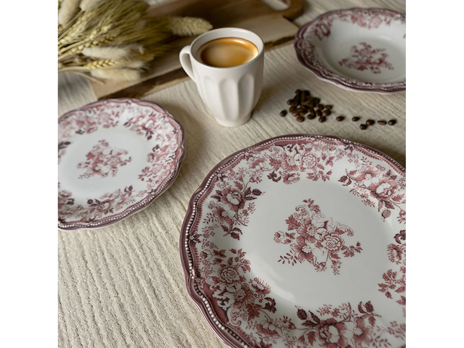 Novastyl - Lot De 36 Assiettes Faustine En Grès Rose