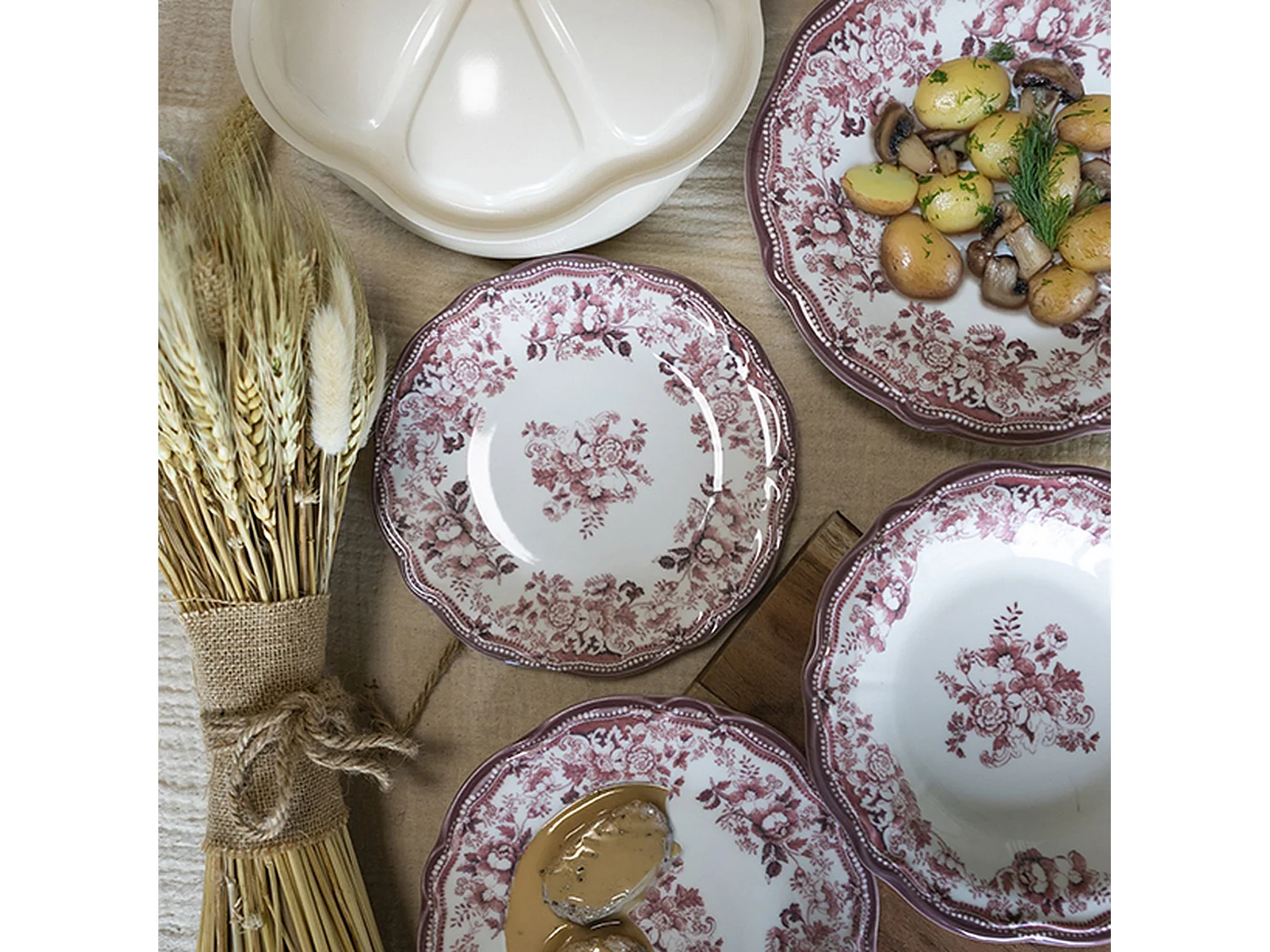 Novastyl - Lot De 36 Assiettes Faustine En Grès Rose