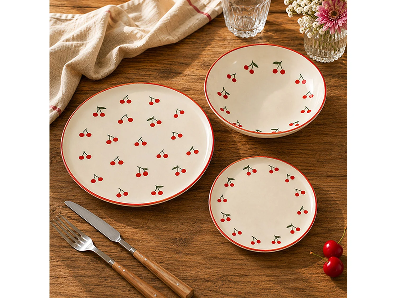 Novastyl - Lot 6 Assiettes Plates Cerise 26cm En Grès