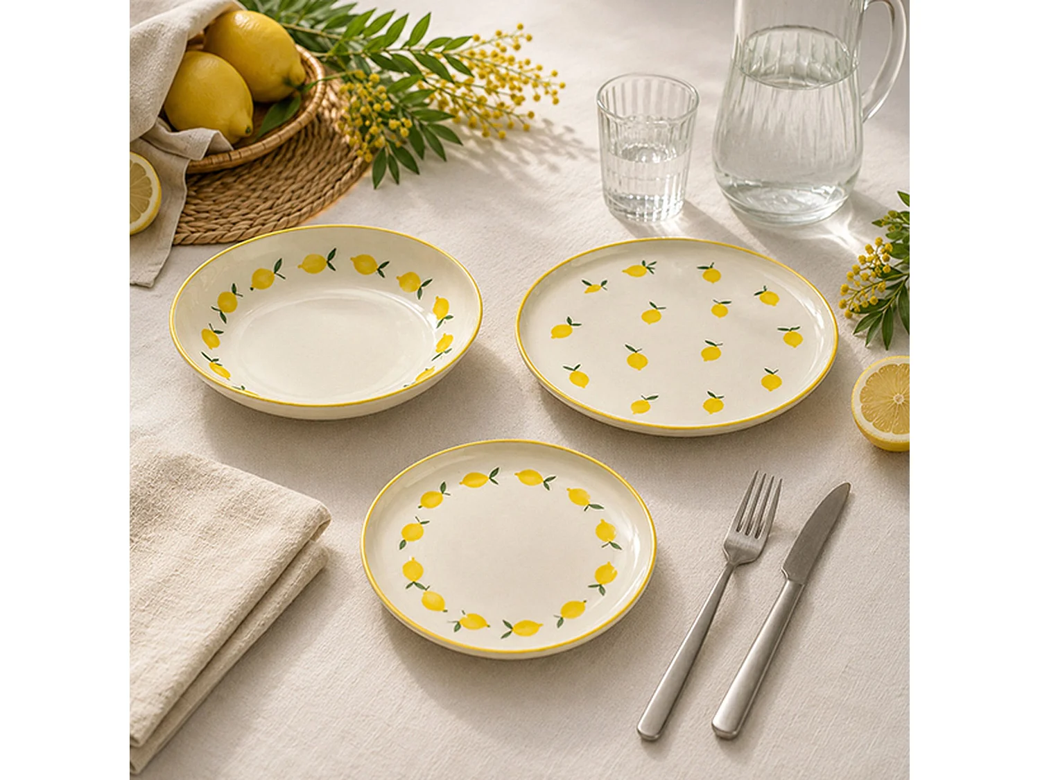 Novastyl - Lot6 Assiettes à Dessert Citron 20cm En Grès