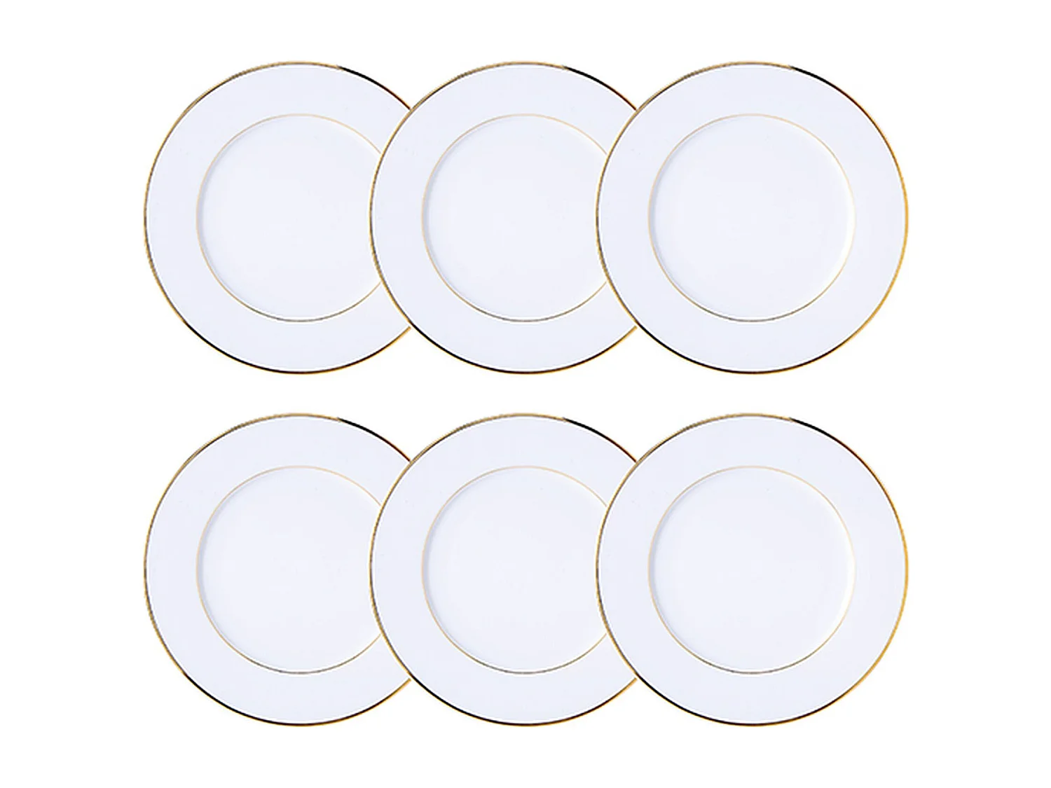 Novastyl - Lot 6 Assiettes Plates Classic Filet Or 26.5cm En Porcelaine Blanche