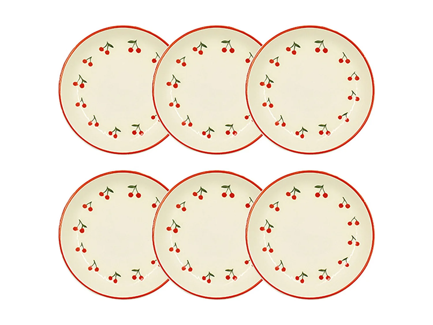 Novastyl - Lot 6 Assiettes Creuses Cerise 20.5cm En Grès