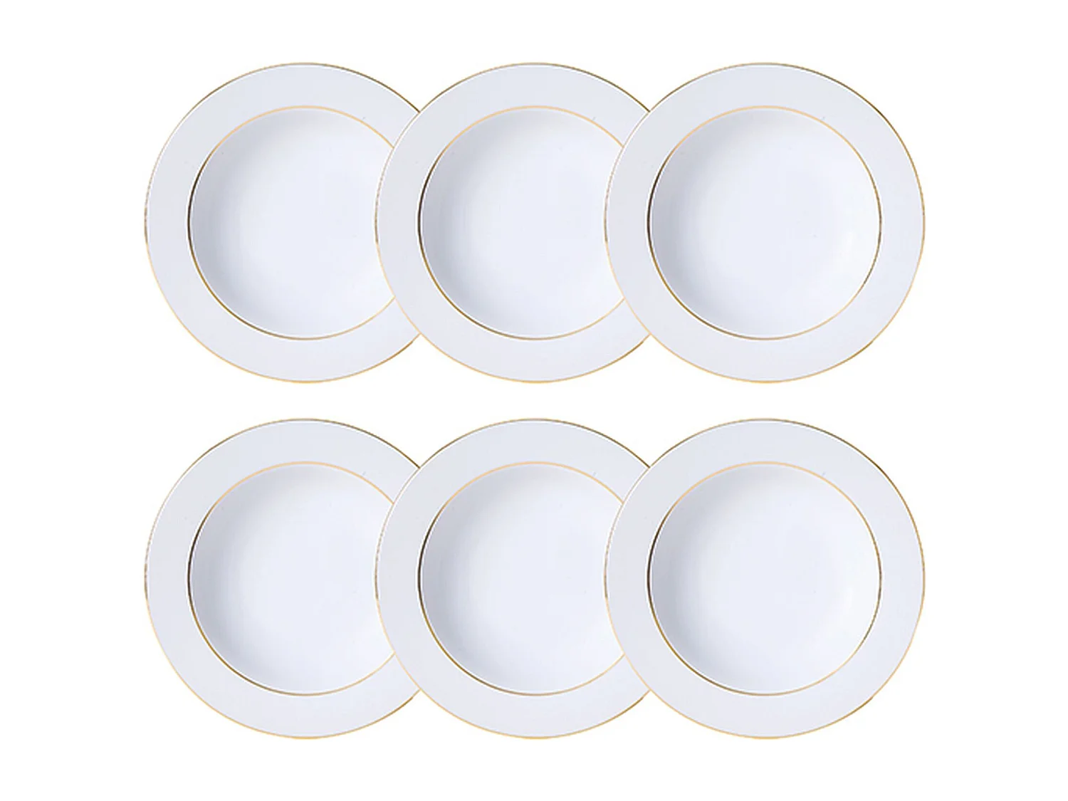 Novastyl - Lot 6 Assiettes Creuses Classic Filet Or 22.5cm En Porcelaine Blanche