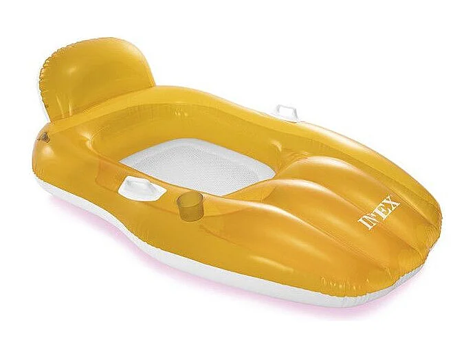 Chaise longue de piscine orange moderne et confortable avec porte-gobelet et fond en filet - 163x104 cm