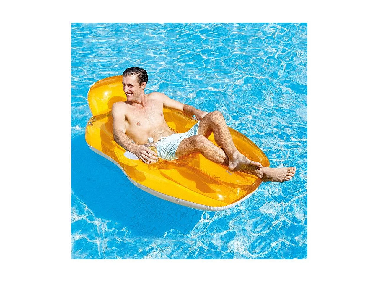 Chaise longue de piscine orange moderne et confortable avec porte-gobelet et fond en filet - 163x104 cm
