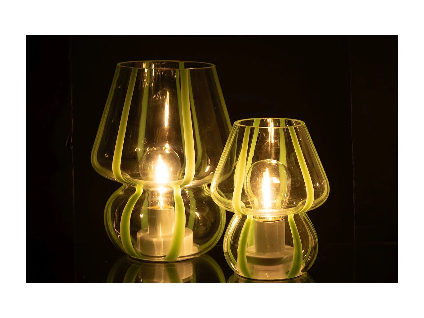 Lampe à Poser Rayures en Verre "Ophelie" 15cm Vert