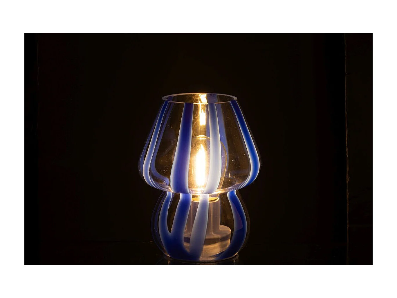 Lampe à Poser Rayures en Verre "Ophelie" 15cm Bleu
