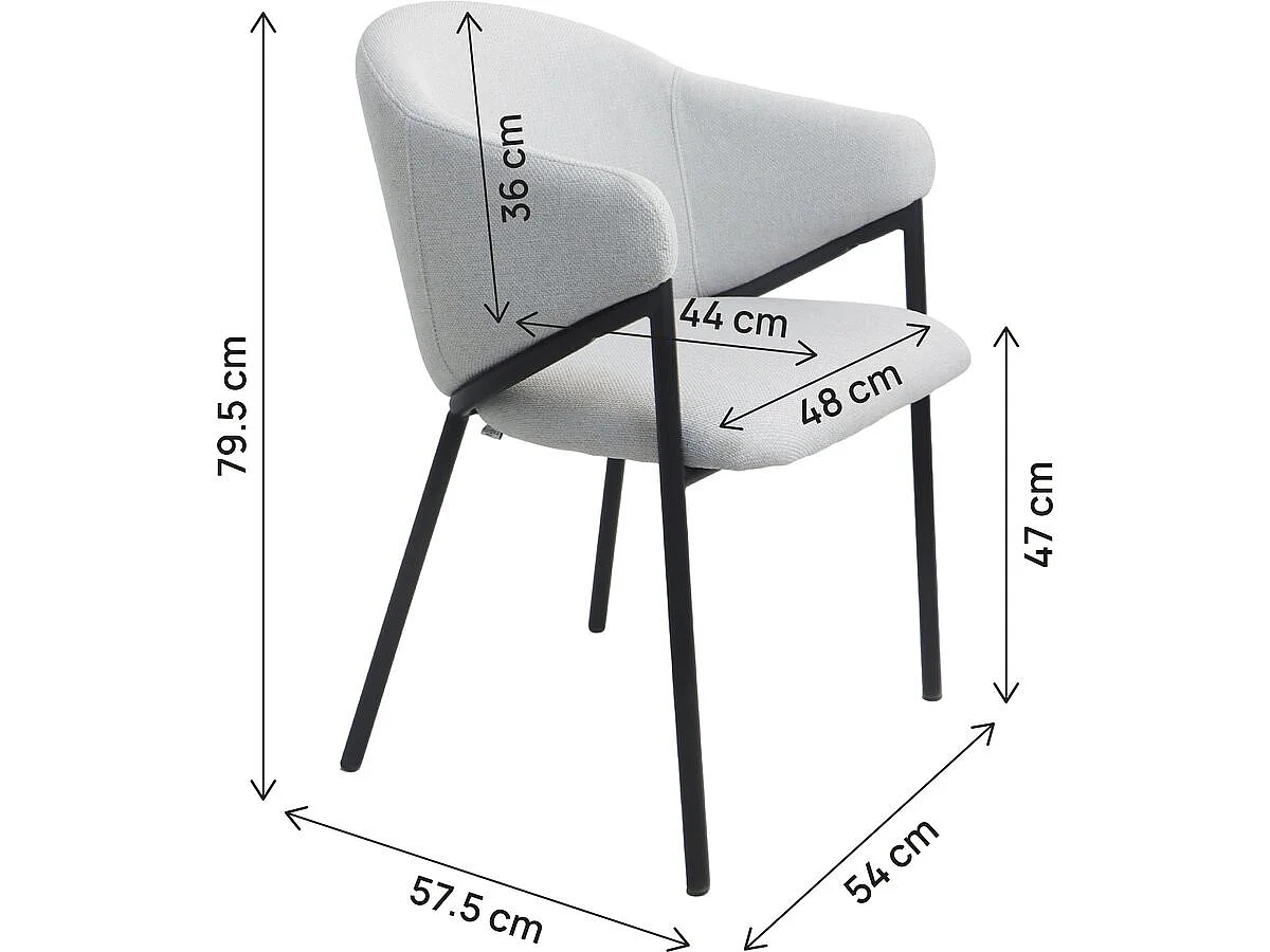 Lot de 2 chaises de salle à manger en tissu et métal "Auralis" - Gris clair