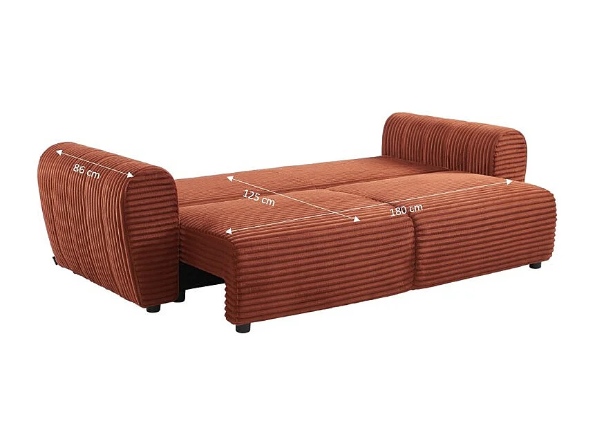 Canapé droit convertible LOIC en velours côtelé terracotta 3 places