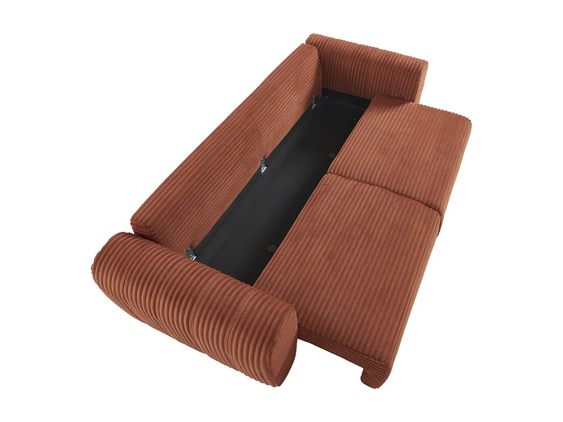 Canapé droit convertible LOIC en velours côtelé terracotta 3 places
