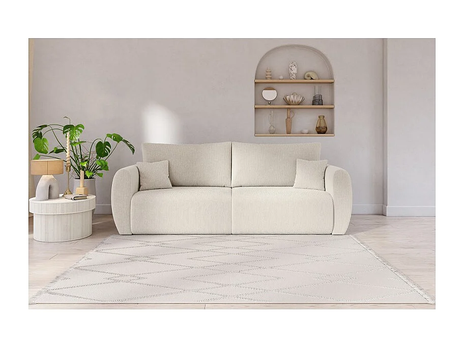Canapé droit REFA convertible velours côtelé beige 3 places