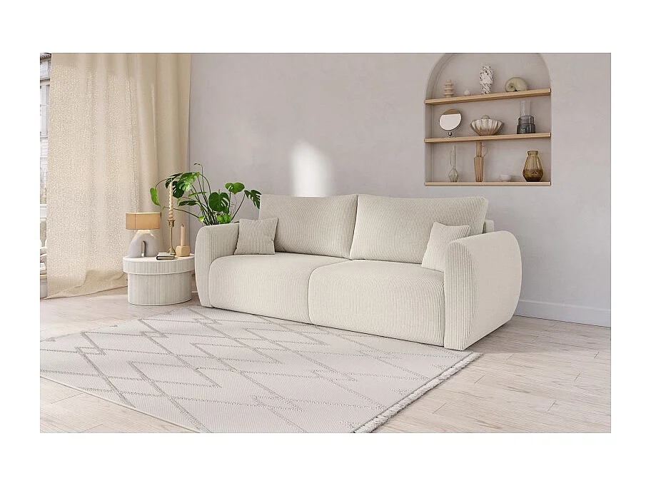 Canapé droit REFA convertible velours côtelé beige 3 places