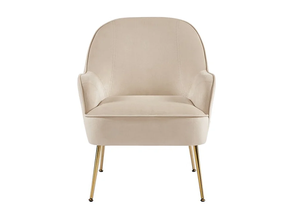 Fauteuil MARCELINO en velours beige avec piètement doré