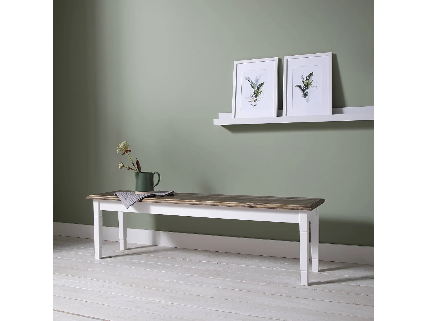 Noa & Nani Canterbury 180cm Hallway Bench Entryway in White and Dark Pine