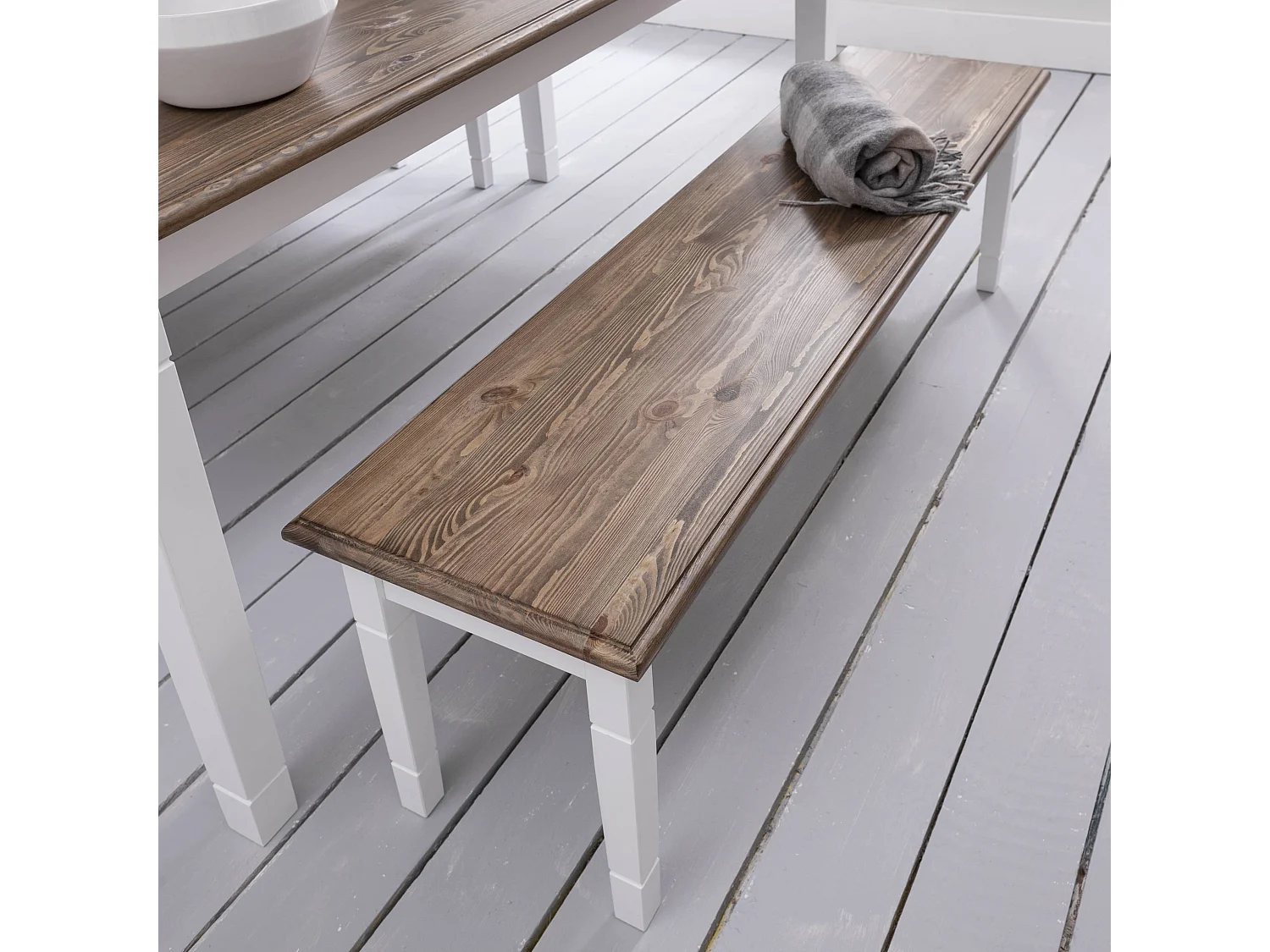 Noa & Nani Canterbury 180cm Hallway Bench Entryway in White and Dark Pine