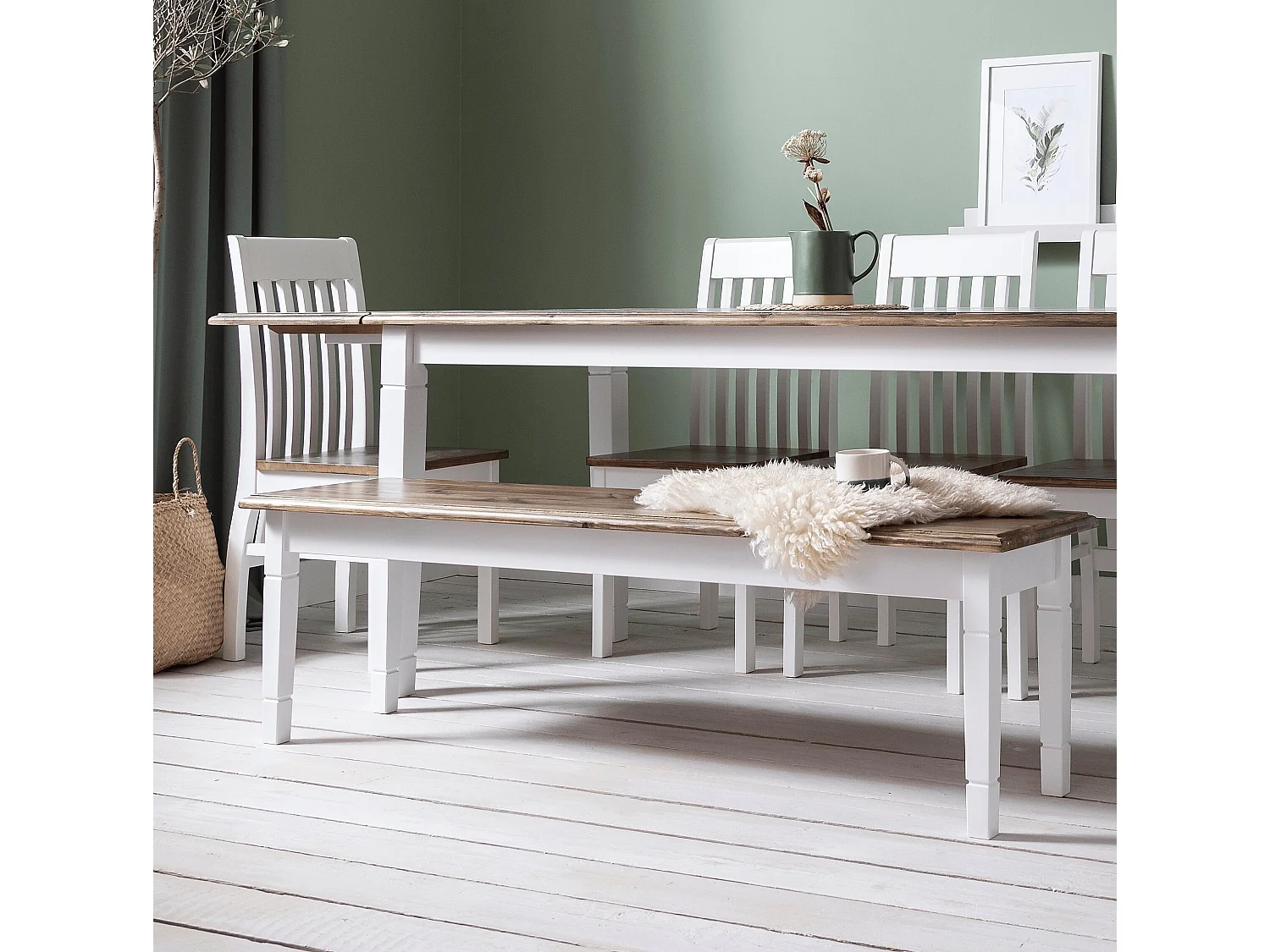 Noa & Nani Canterbury 180cm Hallway Bench Entryway in White and Dark Pine