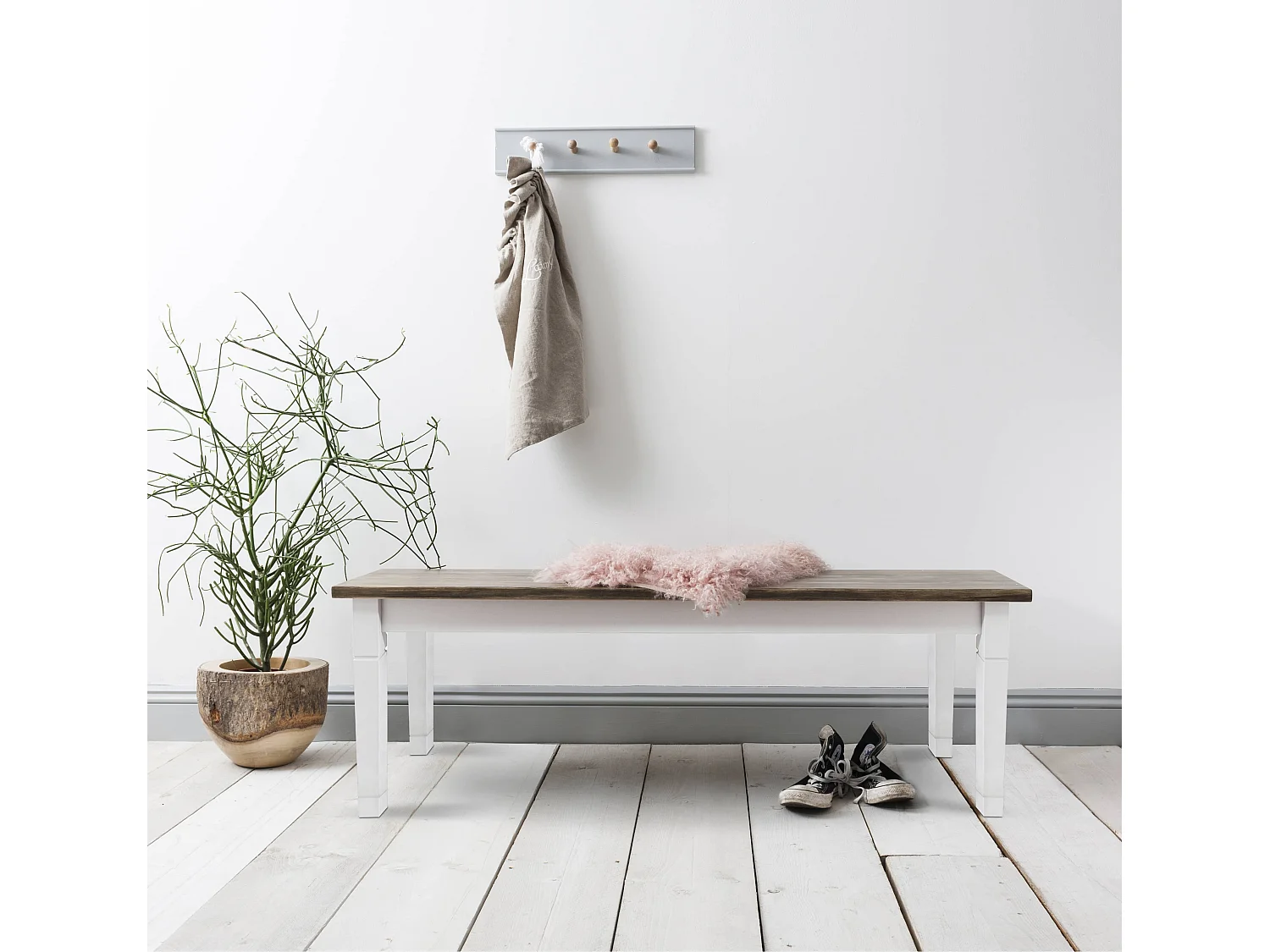 Noa & Nani Canterbury 180cm Hallway Bench Entryway in White and Dark Pine