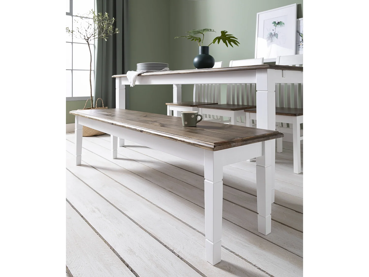 Noa & Nani Canterbury 180cm Hallway Bench Entryway in White and Dark Pine