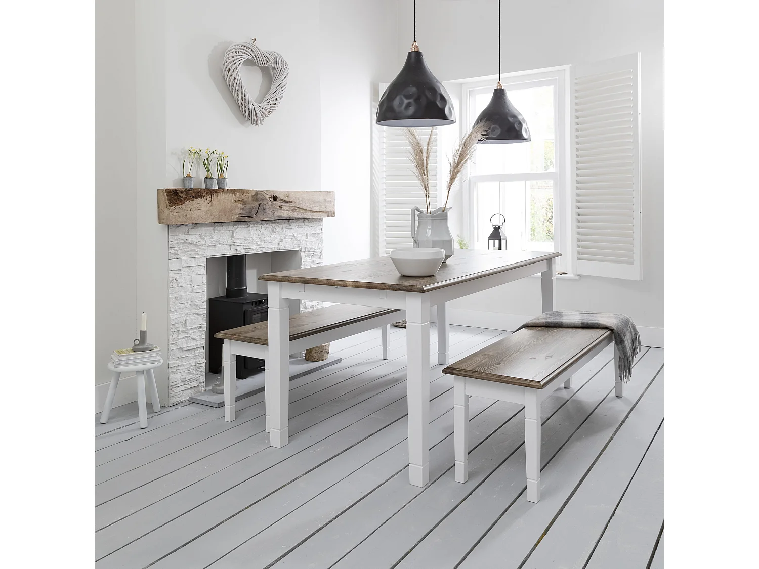 Noa & Nani Canterbury Bench Medium in White & Dark Pine