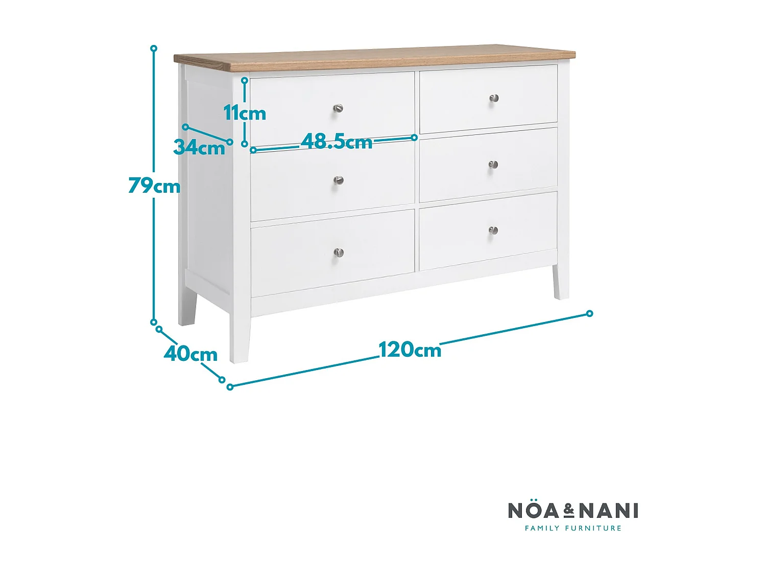 Noa & Nani Leines 6 Drawer Chest of Drawers in White & Oak